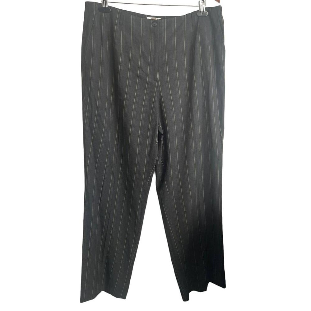 Talbots Women Business Casual Pinstripe Trousers 14W Grey Stretch Minimalist